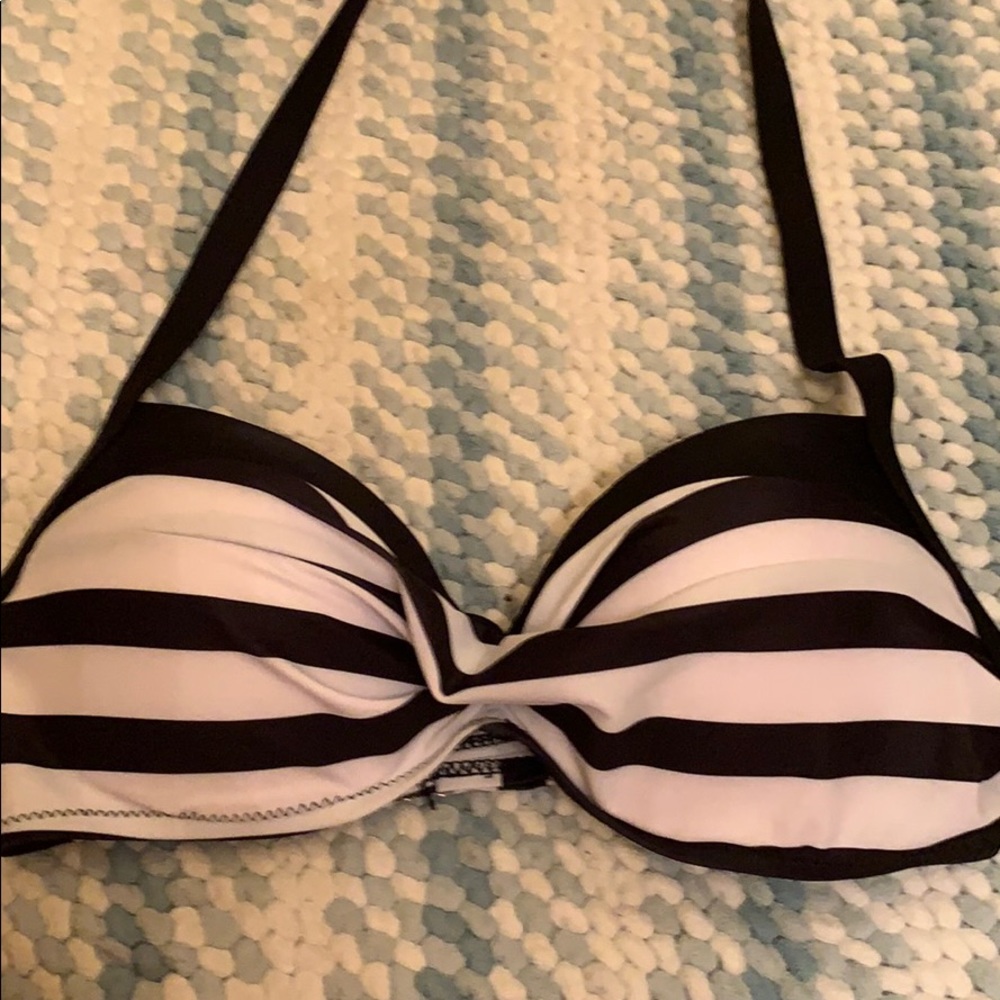 black and white haltered swim top